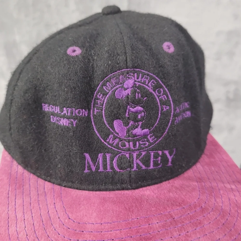 Vintage Disney Store Mickey Mouse Snapback Hat Black Purple Wool Made in USA Cap